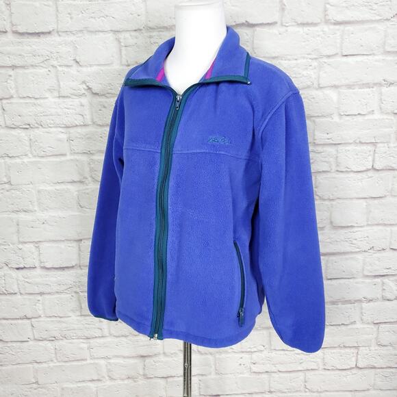LL Bean Fleece Jacket Periwinkle Blue Green Trim 1990s Full Zip Script Sz XS/S - Picture 7 of 12